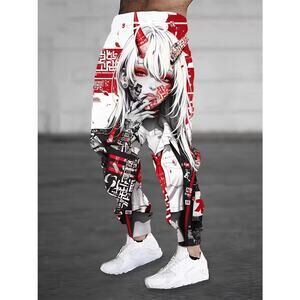 Men’s Cyberpunk Anime Girl Oni Demon Techwear Streetwear Joggers Pants XXL